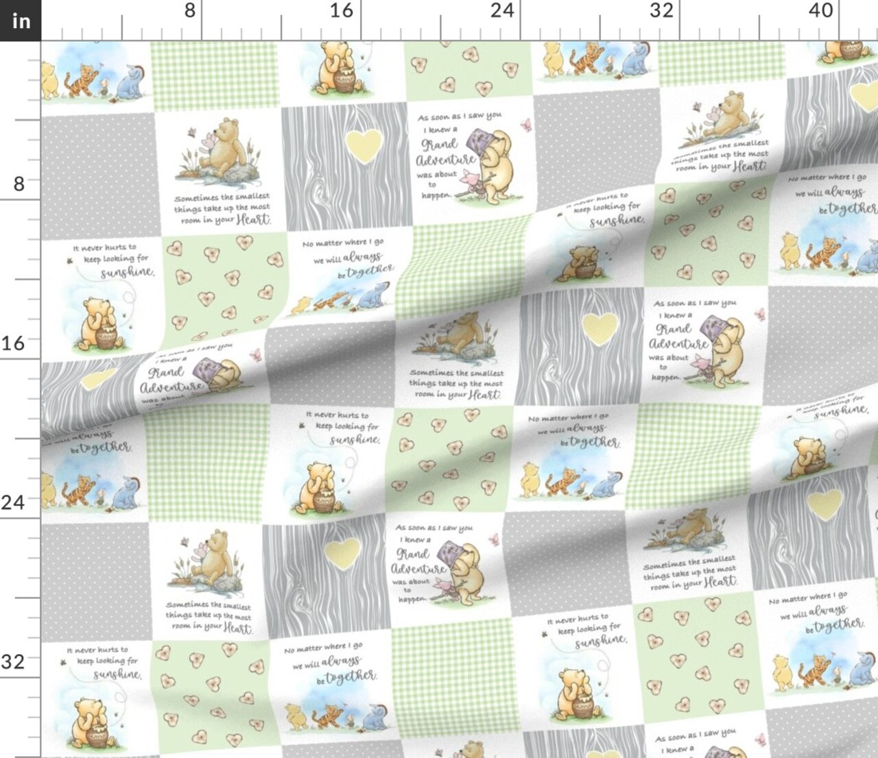 Various Fabrics by the Yard or Fat Quarter Pooh Cheater Quilt Nursery Patchwork Nostalgic Children Animals Storybook Quote Winnie The Custom Printed Fabric by Spoonflower